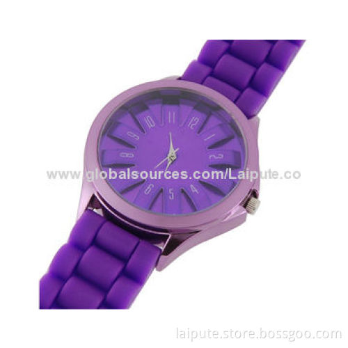 Chrysanthemum-shaped Women's Wrist Watch with Textured Blocky Silicone Band (Purple)